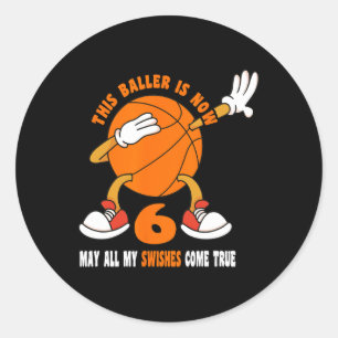 Sticker Rond 6 ans Joyeux 6e anniversaire Basketball 6e anniver