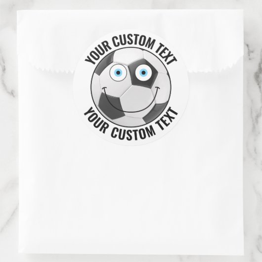 Sticker Rond 6 Balle de soccer Texte personnalisé Visage heureu (Sac)