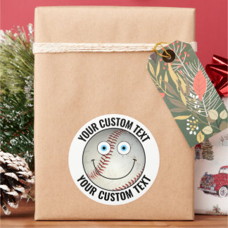 Sticker Rond 6 Baseball Texte personnalisé Happy Face 3"