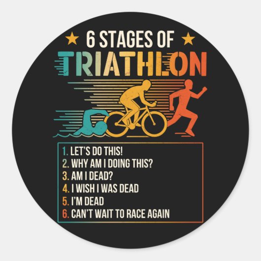 Sticker Rond 6 Étapes Des Athlètes De Triathlon Triathlètes Cou (Devant)