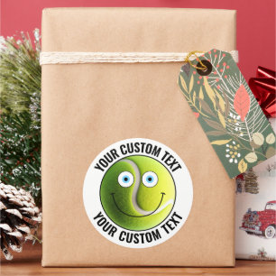 Sticker Rond 6 Tennis Ball Texte personnalisé Visage heureux pe