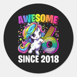 Sticker Rond 6e anniversaire 6 ans Unicorn Party Girls tenue