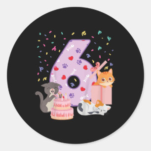 Sticker Rond 6e anniversaire fille mignonne tenue de chat 6 ans