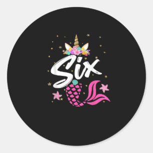 Sticker Rond 6e anniversaire fille Unicorn Chemise Mermaid Queu