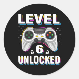 Sticker Rond 6e anniversaire Garçon niveau 6 vidéo déverrouillé