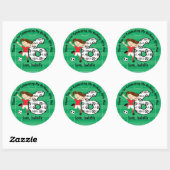 Sticker Rond 6e anniversaire Merci rouge et blanc fille de socc (Feuille)