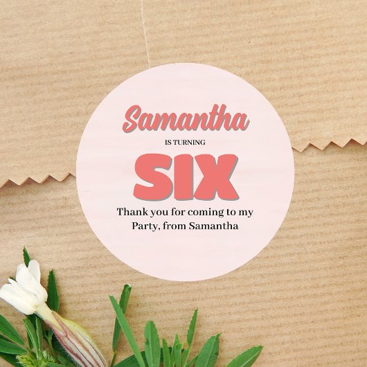 Sticker Rond 6e anniversaire rose Fille fête florale