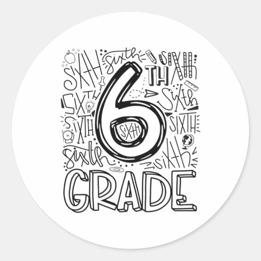 Sticker Rond 6e Équipe de typographie de 6e année Enseignants C (Devant)