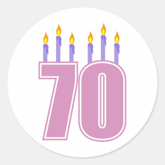 Sticker Rond 70 bougies d'anniversaire (rose / violet) (Devant)