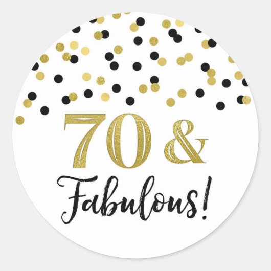 Sticker Rond 70 & Fabuleux Anniversaire Black Gold Confetti (Devant)