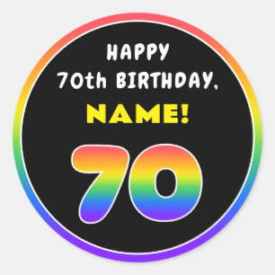 Sticker Rond 70e anniversaire : Arc-en-ciel coloré # 70, Nom pe