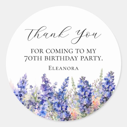 Sticker Rond 70e anniversaire bleu juillet Fleur de naissance p (Devant)
