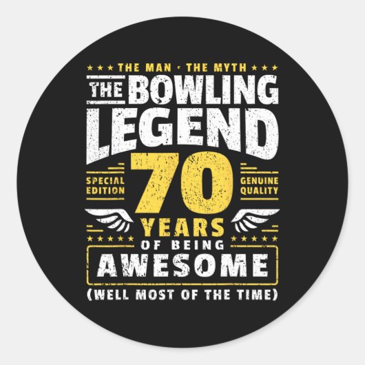 Sticker Rond 70e anniversaire Bowling 70 ans Old Bowler (Devant)