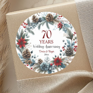Sticker Rond 70e anniversaire de mariage de platine Élégant Hiv