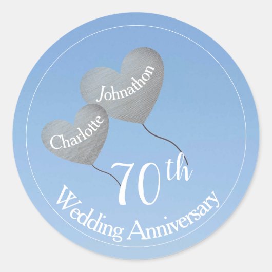 Sticker Rond 70e anniversaire du Mariage ballon cardiaque en pl (Devant)