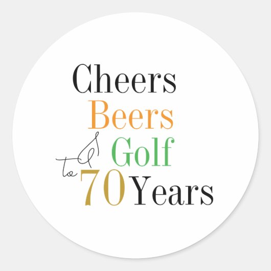 Sticker Rond 70e Anniversaire Félicitations et Bières Golf Mini (Devant)
