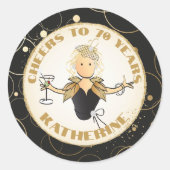 Sticker Rond 70e Anniversaire Gold Black Funny Cartoon Chic Cla (Devant)