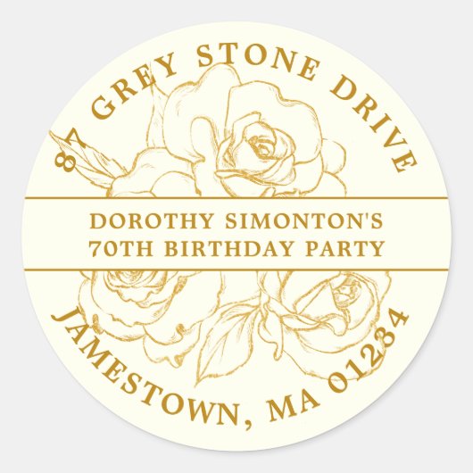 Sticker Rond 70e anniversaire Gold Rose Adresse de retour Label (Devant)