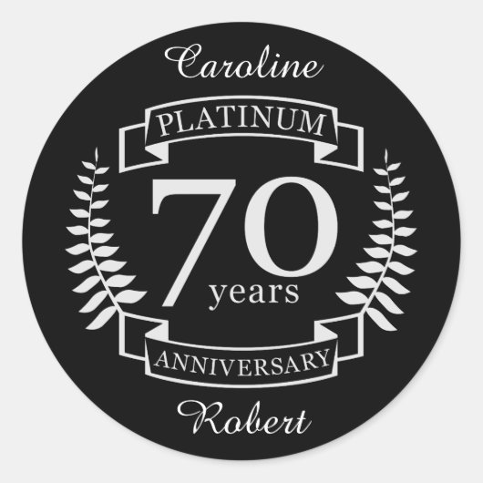 Sticker Rond 70e ANNIVERSAIRE Mariage PLATINUM (Devant)