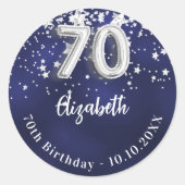 Sticker Rond 70e anniversaire marine bleu argent étoiles (Devant)