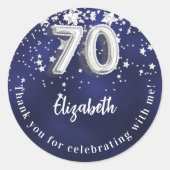 Sticker Rond 70e anniversaire marine bleu argent étoiles (Devant)