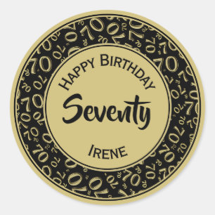 Sticker Rond 70e anniversaire Numéro 70 Motif Or et noir