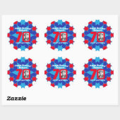 Sticker Rond 70e anniversaire photo bleu blanc rouge étoile (Feuille)