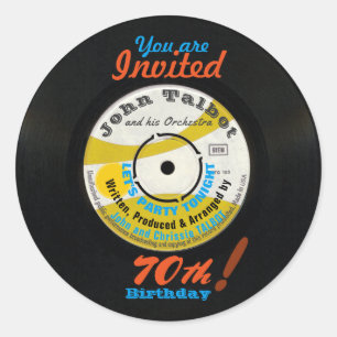 Sticker Rond 70e Anniversaire Retro Vinyl Record 45 tr/min R St