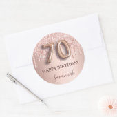 Sticker Rond 70e anniversaire rose or parties scintillant rose (Enveloppe)