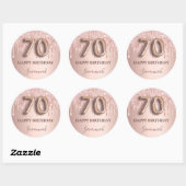 Sticker Rond 70e anniversaire rose or parties scintillant rose (Feuille)