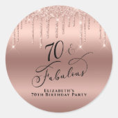 Sticker Rond 70e anniversaire Rose Parties scintillant or (Devant)