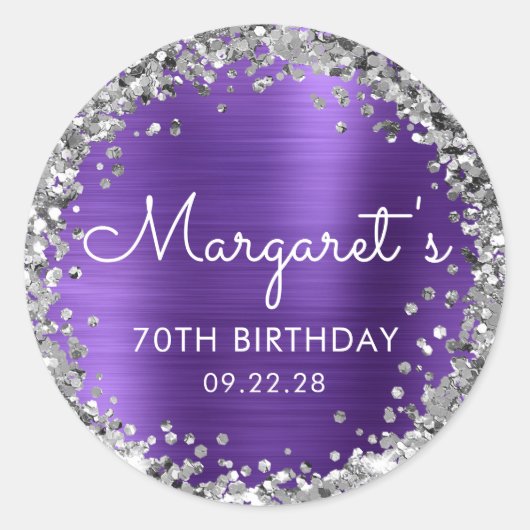 Sticker Rond 70e fête d'anniversaire Parties scintillant d'arge (Devant)