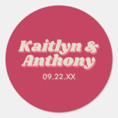 Sticker Rond 70's Retro Super Viva Magenta Mariage (Devant)