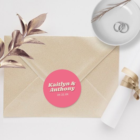 Sticker Rond 70's Retro Super Viva Magenta Mariage