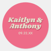 Sticker Rond 70's Retro Super Viva Magenta Mariage (Devant)