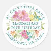 70th Birthday Summer Floral Return Adresse Label