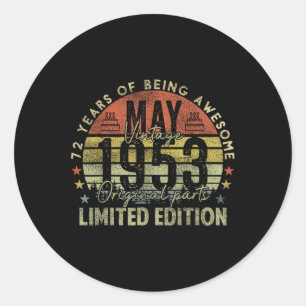 Sticker Rond 72e anniversaire Cadeaux Vintage mai 1953 72 ans