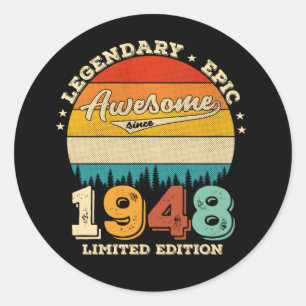 Sticker Rond 74 Ans Awesome depuis 1948 74e Anniversaire Cadeau