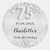 Sticker Rond 75e anniversaire argent élégant confetti (Devant)