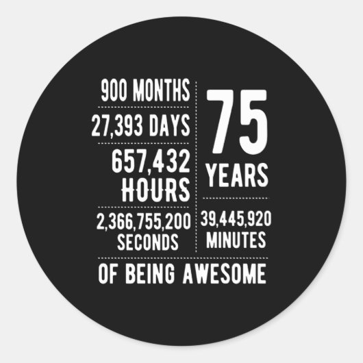 Sticker Rond 75th Birthday Men Women Funny 75 Years Old  (Devant)