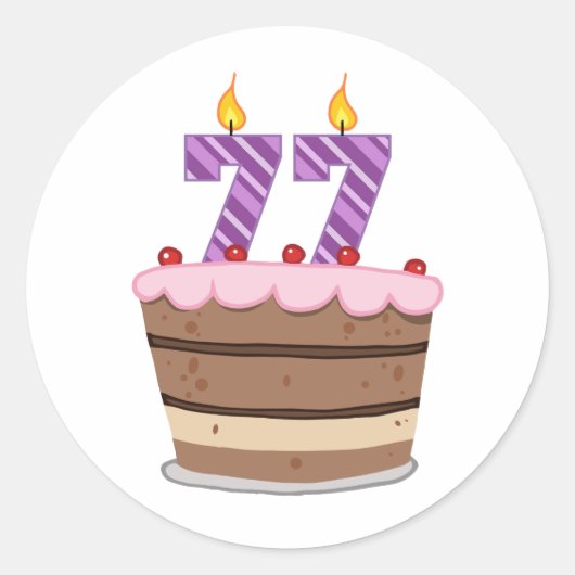 Sticker Rond 77 ans sur le gâteau d'anniversaire (Devant)
