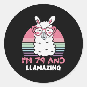 Sticker Rond 79e anniversaire Llamazing Llama 79 ans Anniversai