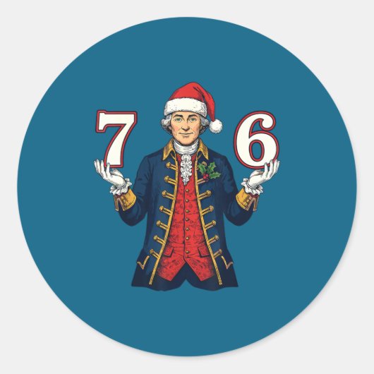 Sticker Rond 7-6 6-7 Funny George Washington Santa 67 Meme Chri (Devant)