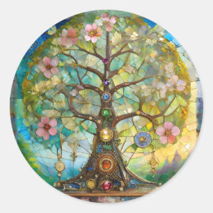 Sticker Rond 7 Chakra Fleurissant Arbre De Vie