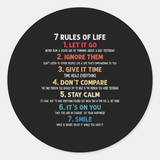 Sticker Rond 7 Règles De Vie Citations Motivationnelles Pour Ho (Devant)
