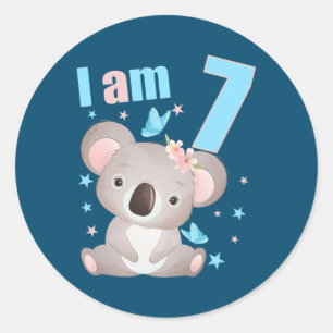 Sticker Rond 7 Years old 7 Birthday Outfit Boy girl Koala