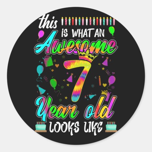 Sticker Rond 7e anniversaire Awesome 7 ans Il ressemble (Devant)