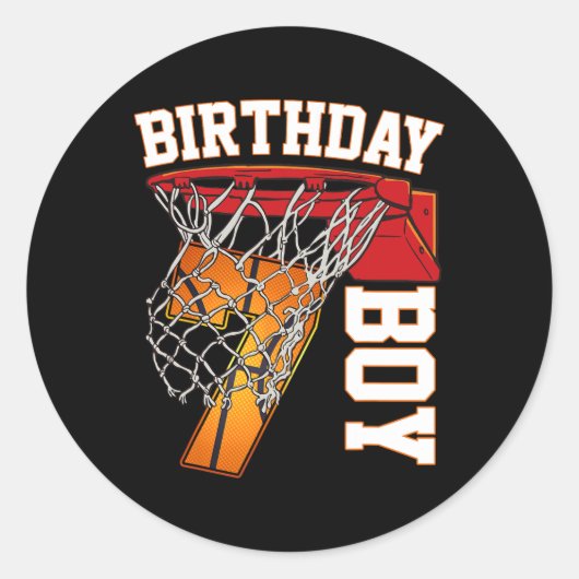 Sticker Rond 7e anniversaire Boy Basketball 7 ans Thème Playe (Devant)