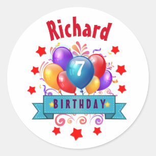 Sticker Rond 7e Anniversaire de enfant Festive Ballons colorés 