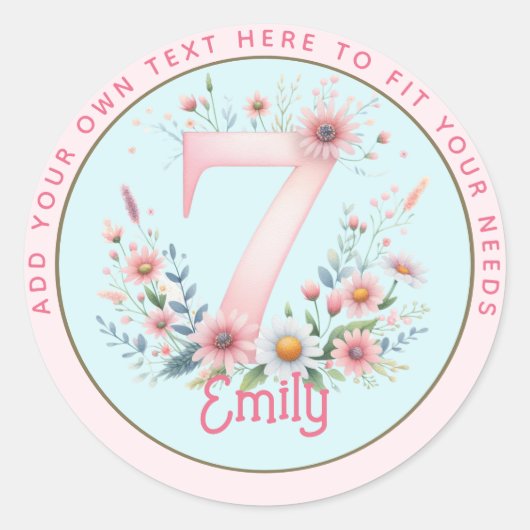 Sticker Rond 7e anniversaire Fairy Floral Pink Princess Fairyta (Devant)